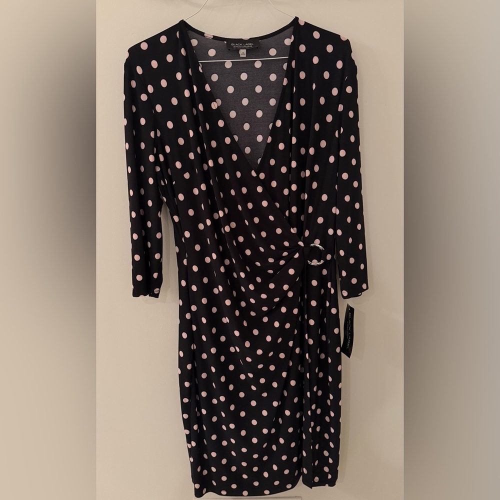 Evan Picone Black and Pink Polka Dot Dress